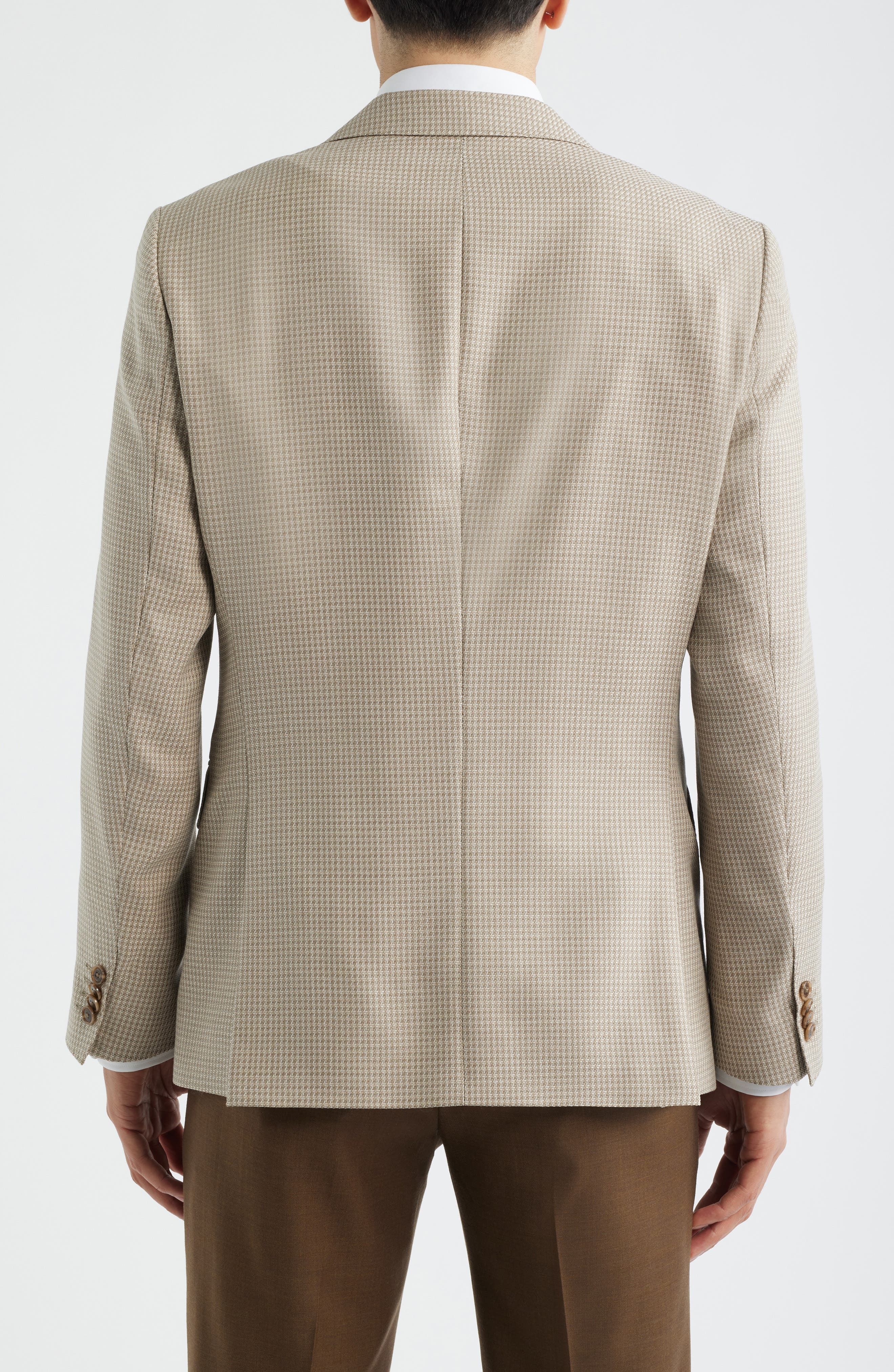 Hutson Slim Fit Tan Houndstooth Check Virgin Wool Sport Coat - image 2