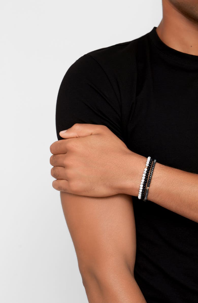 Adornia Men's Set of 3 Beaded Stretch Bracelets, Alternate, color, Multi Black