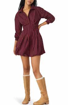 Steve Madden Arielle Long Sleeve Bubble Hem Cotton Mini Shirtdress