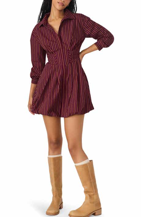 Steve Madden Arielle Long Sleeve Bubble Hem Cotton Mini Shirtdress