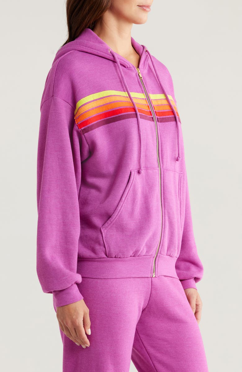 Aviator Nation 5-Stripe Zip Hoodie, Alternate, color, Magenta/Orange Yellow