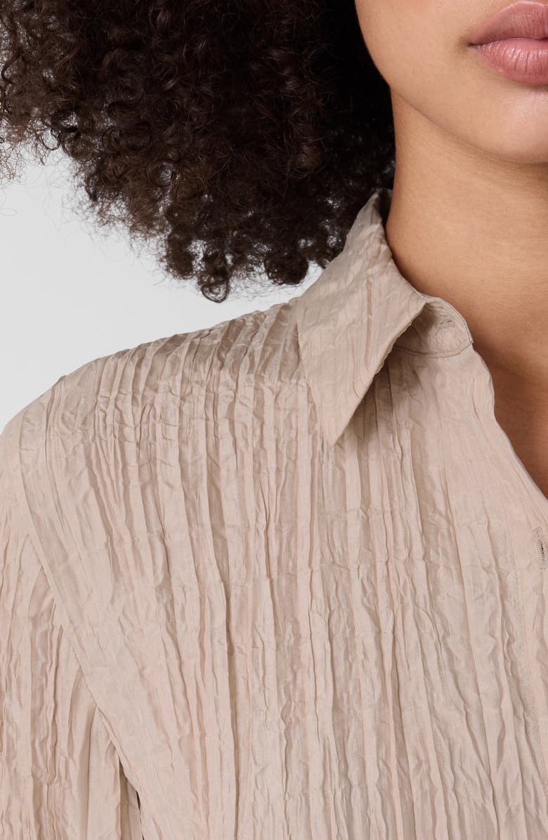 Eileen Fisher Plissé Silk Tunic Shirt, Alternate, color, Wheat