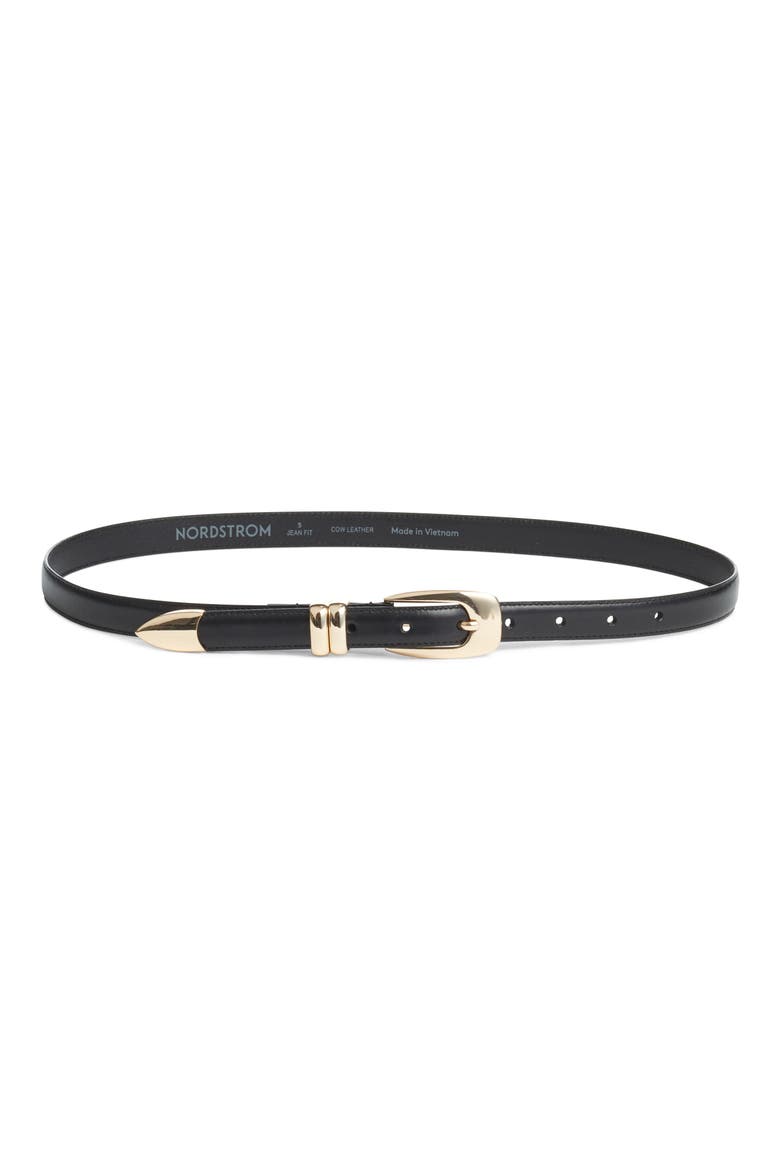 Mina Skinny Leather Belt, Main, color, BLACK