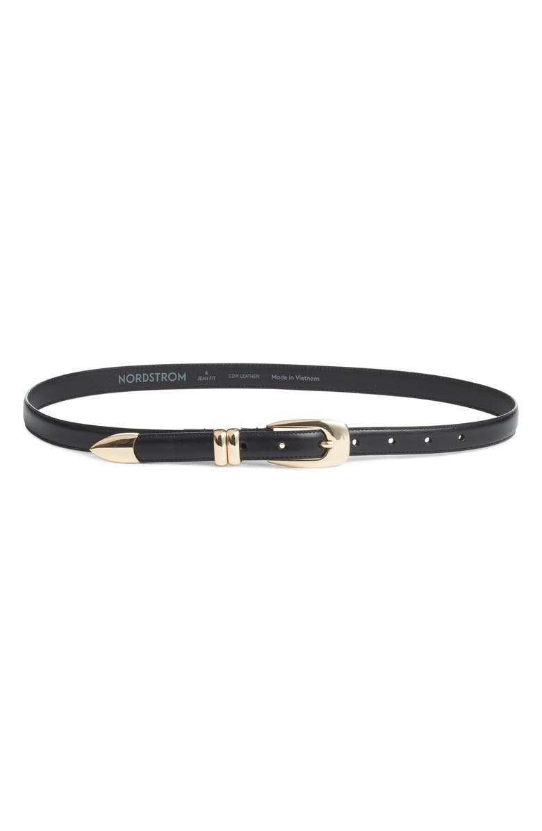 Nordstrom Mina Skinny Leather Belt, Main, color, Black
