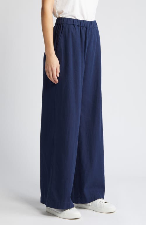 Caslon Wide Leg Pull-on Linen Blend Pants In Blue