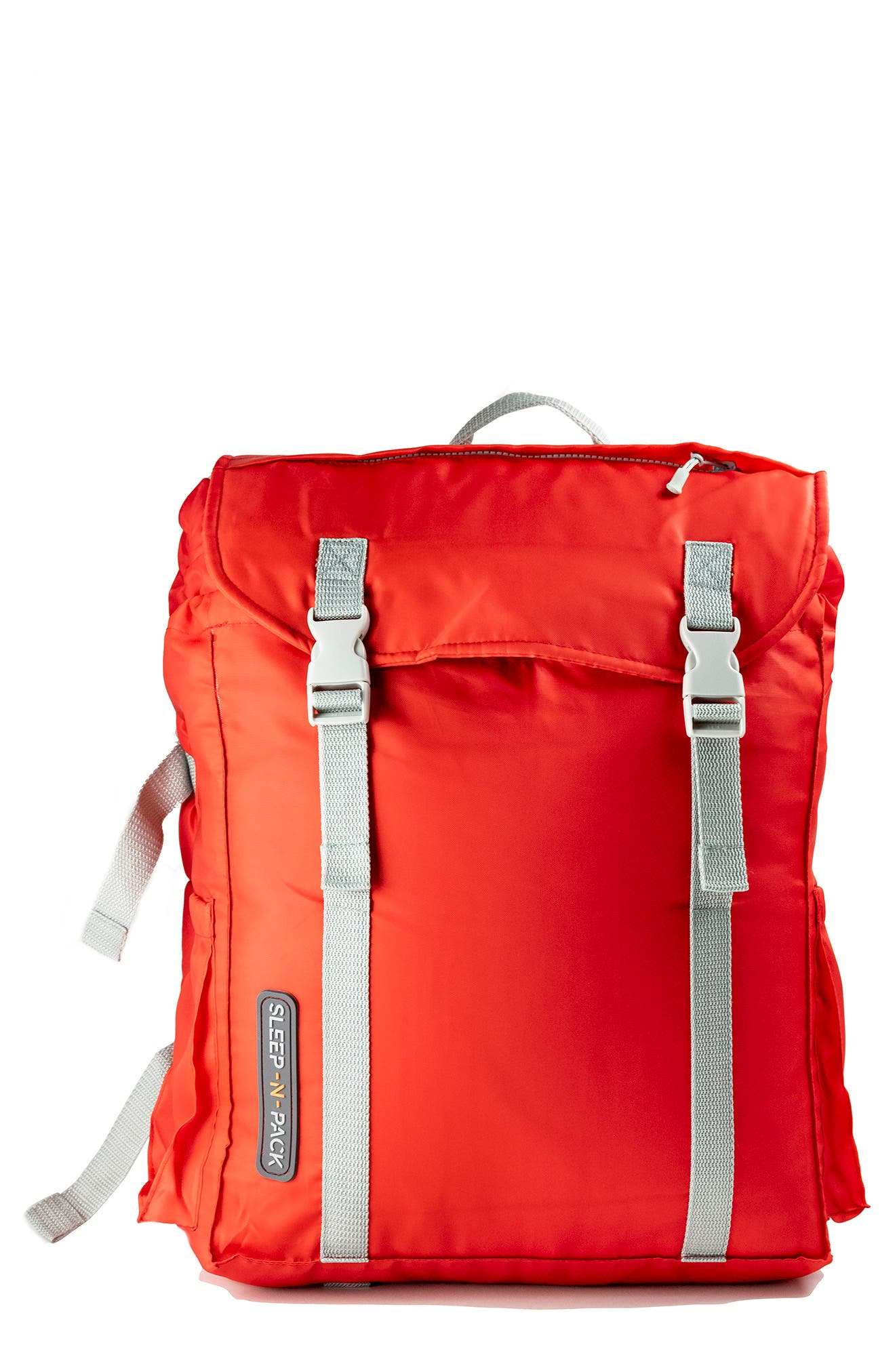 Kids' Sleep-n-Pack Faux Shearling Lined Sleeping Bag Backpack, Main, color, FIERY RED/ STORMY GREY
