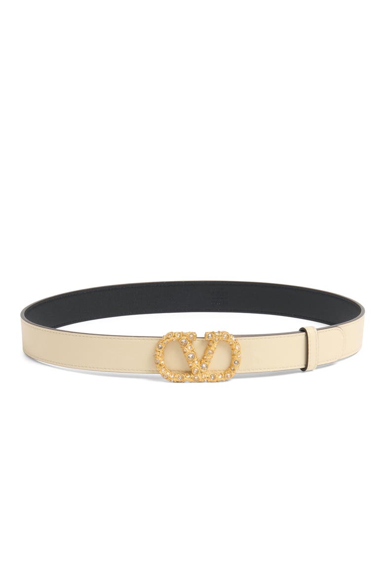Crystal Embellished VLOGO Leather Belt, Main, color, CRYSTAL