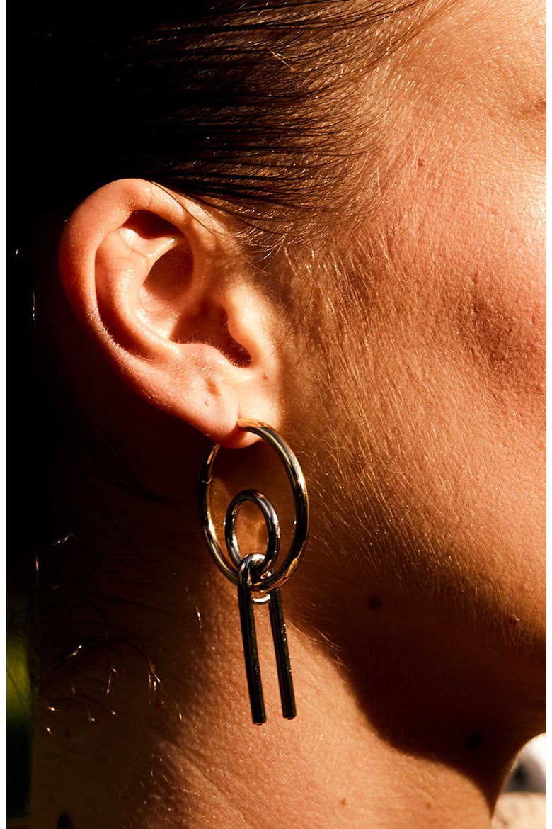 Icon Drop Hoop Earrings, Alternate, color, GOLD/ SILVER