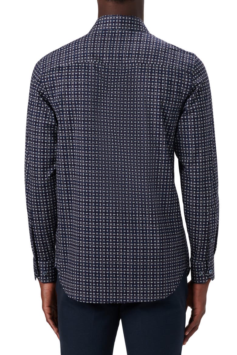 OoohCotton® Print Stretch Cotton Button-Up Shirt, Alternate, color, MIDNIGHT