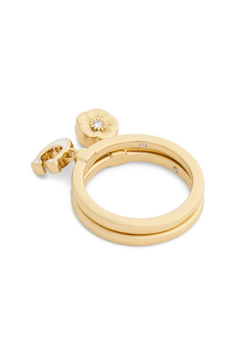 Set of 2 Tea Rose & Enamel C Charm Rings, Alternate, color, WHITE/ GOLD