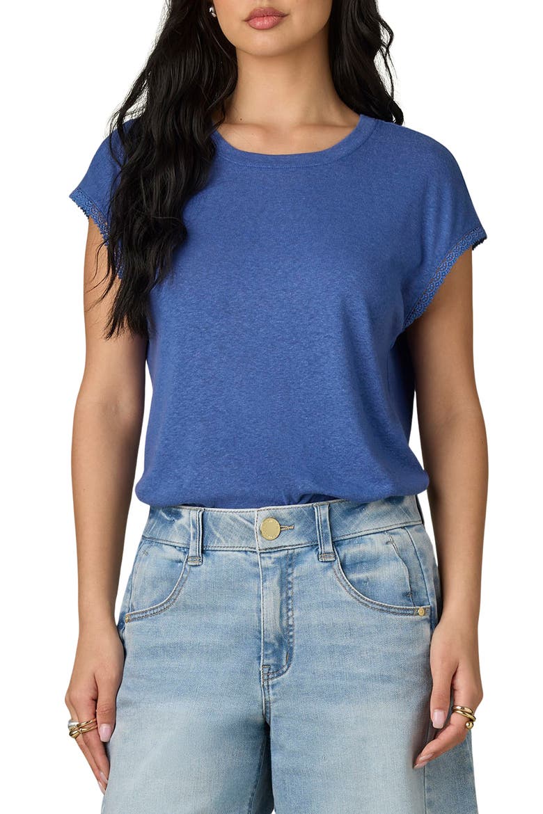 Crochet Cap Sleeve Tee, Main, color, COBALT BLUE