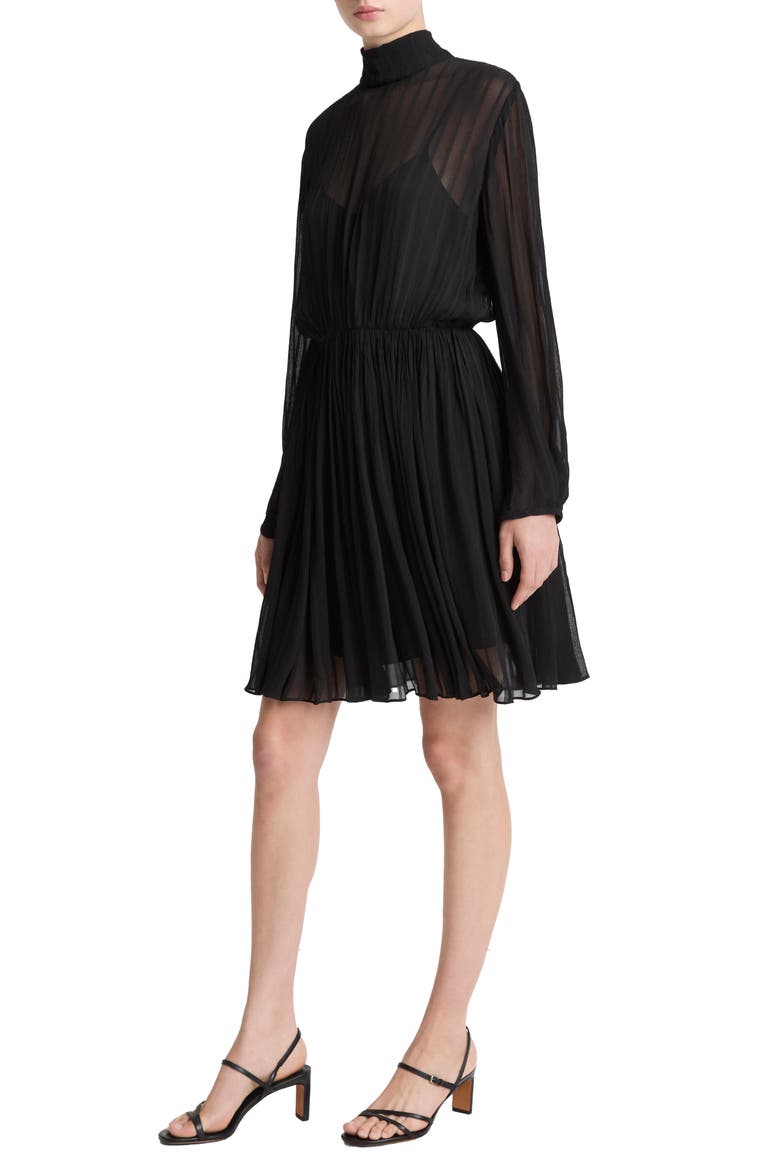 Stripe Long Sleeve Chiffon Dress, Alternate, color, BLACK