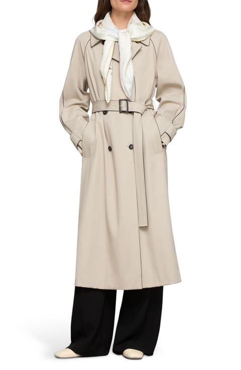 Piped Cotton & Viscose Twill Trench Coat