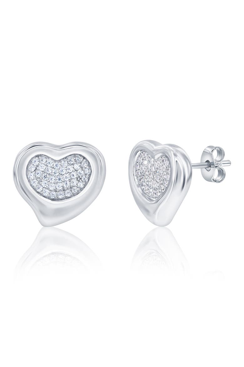 Cubic Zirconia Heart Stud Earrings, Main, color, SILVER