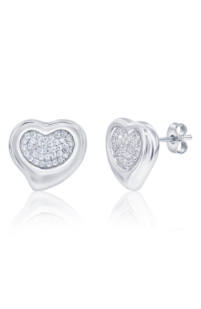 SIMONA Cubic Zirconia Heart Stud Earrings, Main, color, Silver