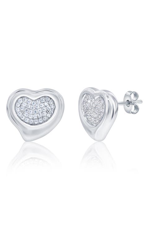 Cubic Zirconia Heart Stud Earrings
