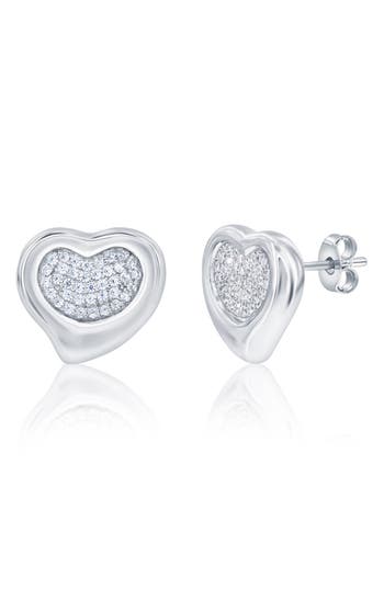 Simona Cubic Zirconia Heart Stud Earrings In Silver