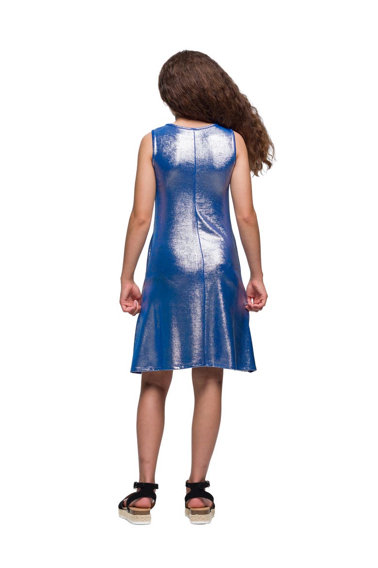 Blue Shimmery Metallic Sleeveless A-Line Dress, Alternate, color, Blue Metallic