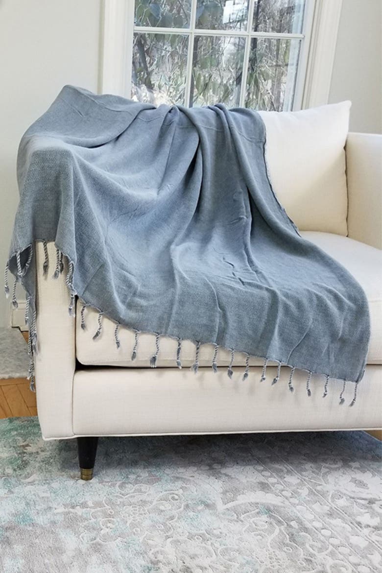 Stonewashed Organic Small Turkish Throw Blanket, Alternate, color, Denim