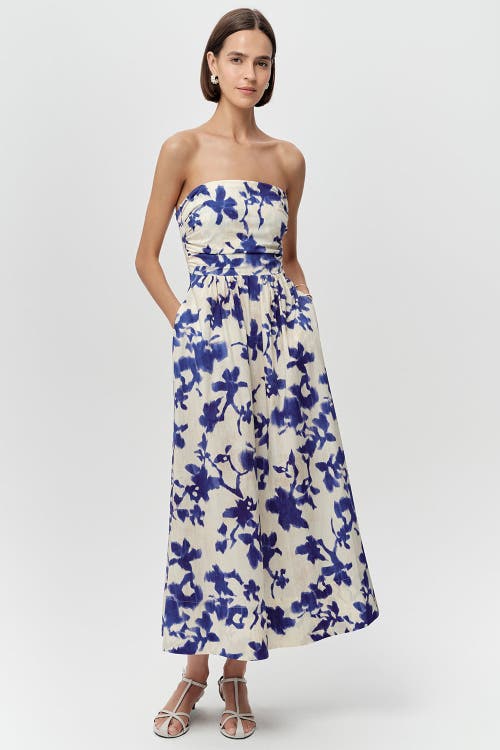 Exquise Antonin Strapless Smocked Pocketed Midi Dress in Sax at Nordstrom, Size Large