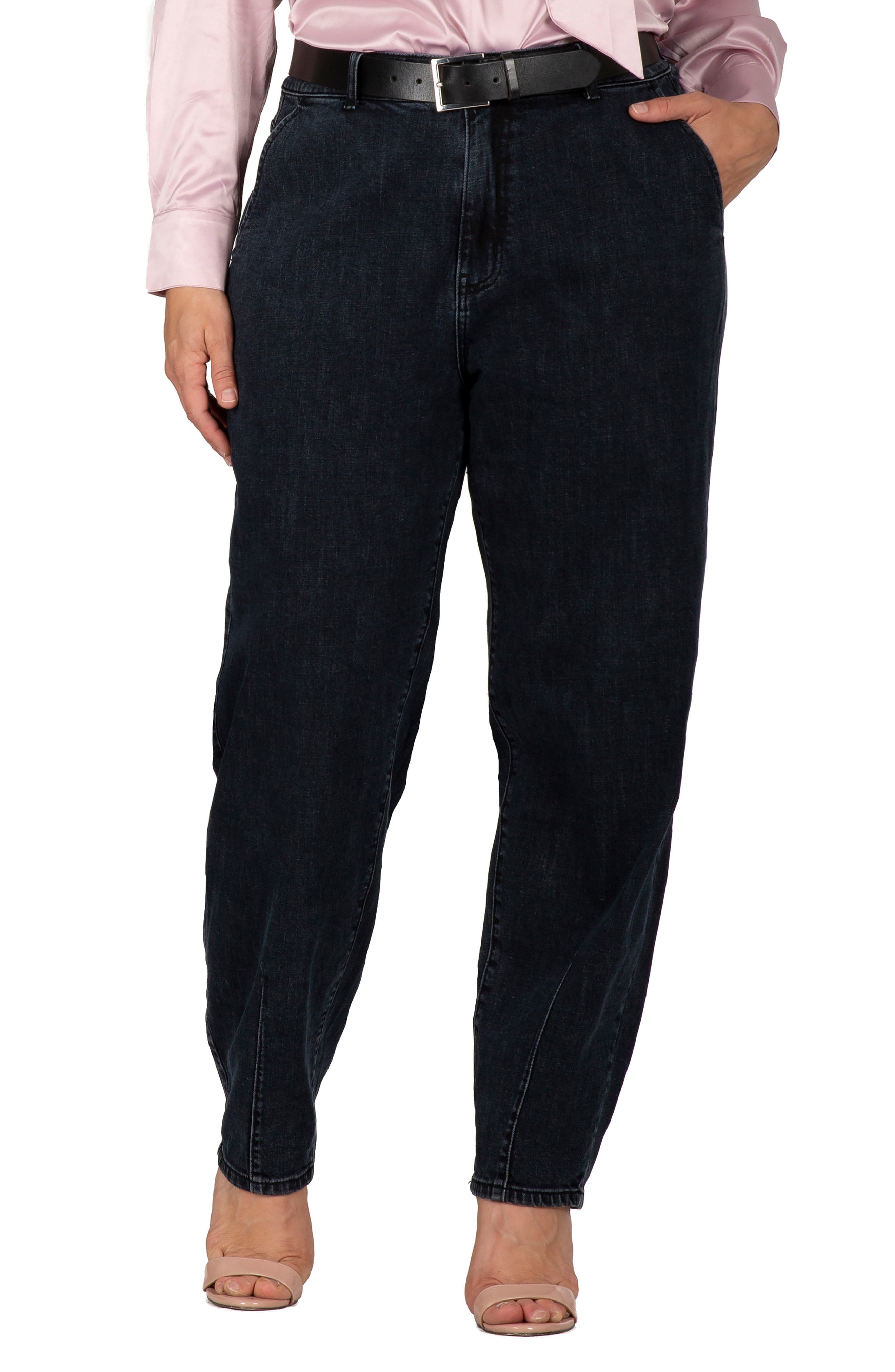 Standards & Practices High Waist Seamed Hem Straight Leg Jeans in Blackstone 