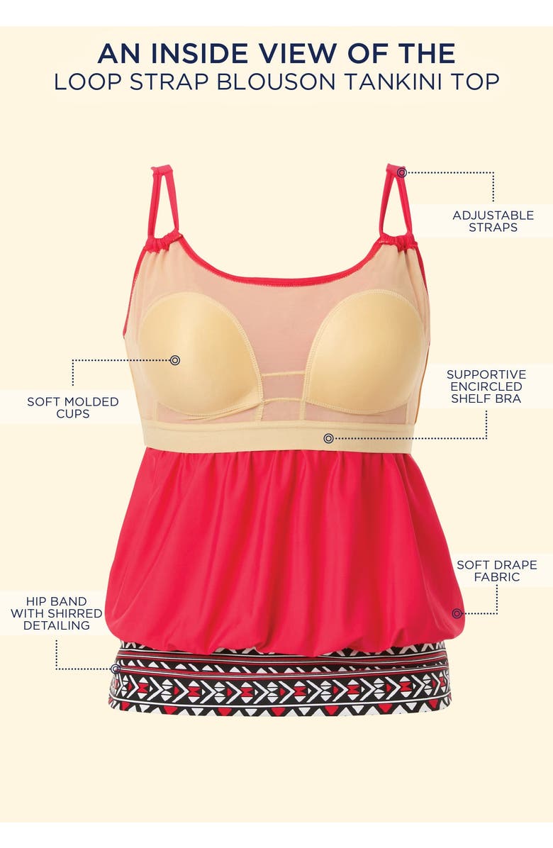 Swimsuits for All Loop Strap Blouson Tankini Top, Alternate, color, Engineered Floral