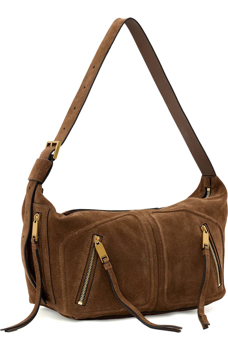 AllSaints Jean Rey Suede Shoulder Bag, Alternate, color, Sugar Brown