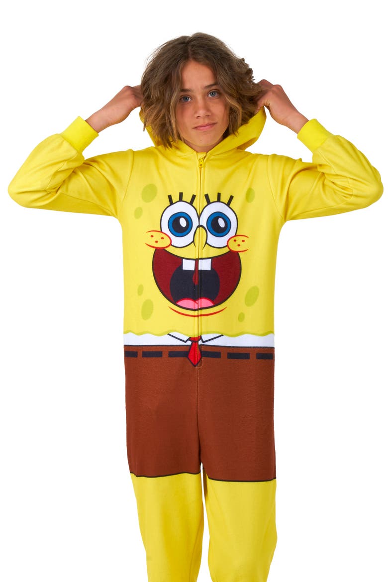 Kids' Sponge Bob® One-Piece Hooded Jumpsuit, Alternate, color, YELLOW