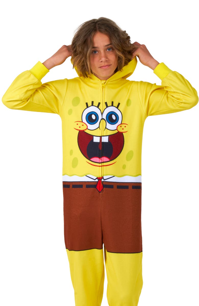 OppoSuits Kids' Sponge Bob<sup>®</sup> One-Piece Hooded Jumpsuit, Alternate, color, Yellow