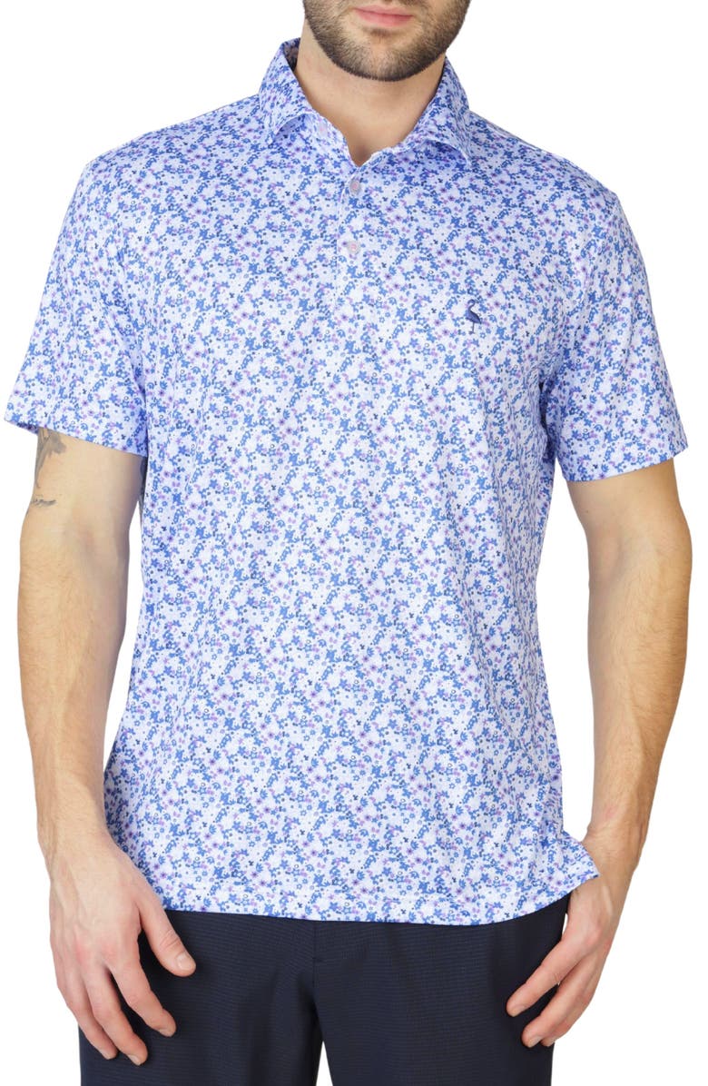 TailorByrd Ditsy Floral Print Performance Polo, Main, color, Blue Byrd