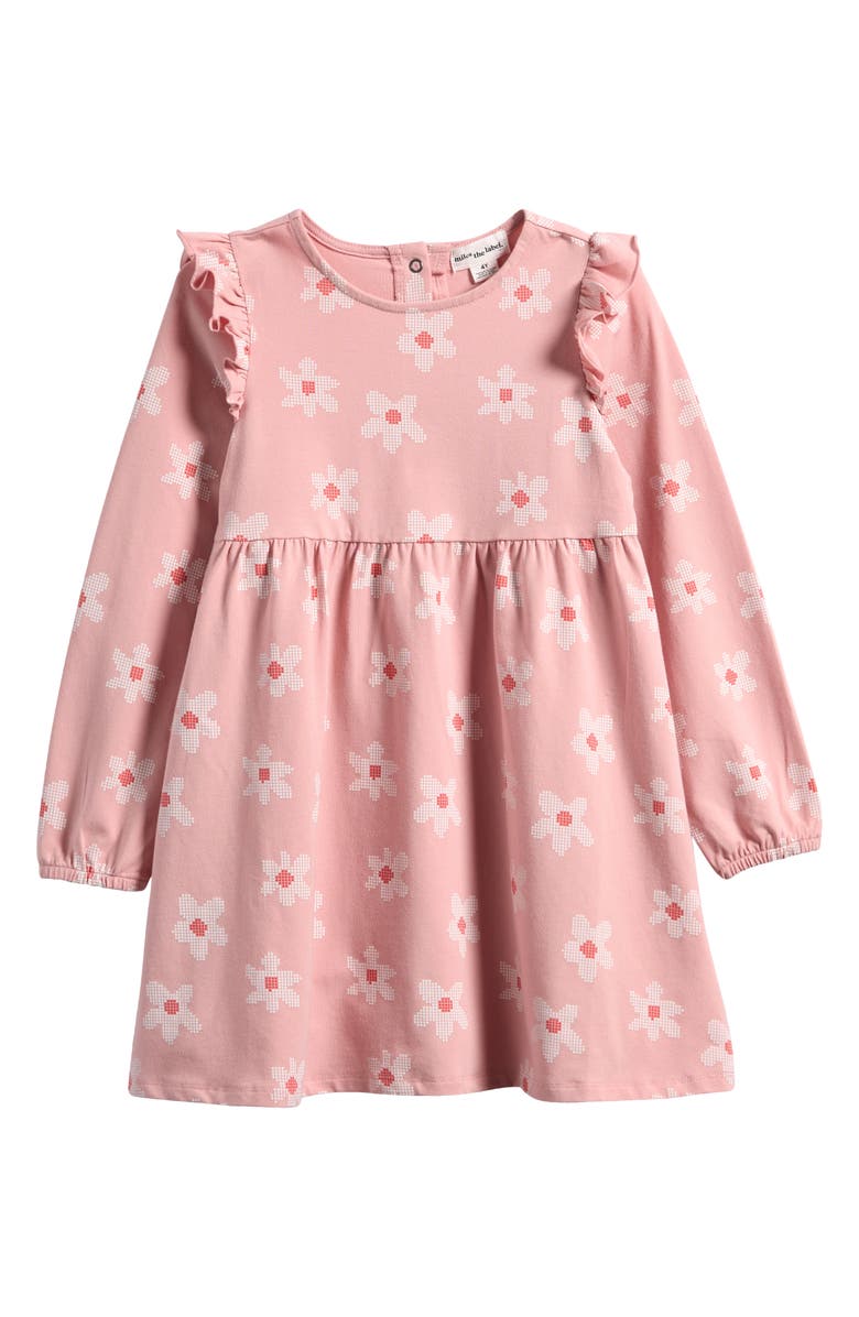 MILES THE LABEL Kids' Pixel Daisies Stretch Organic Cotton Dress, Main, color, Light Pink