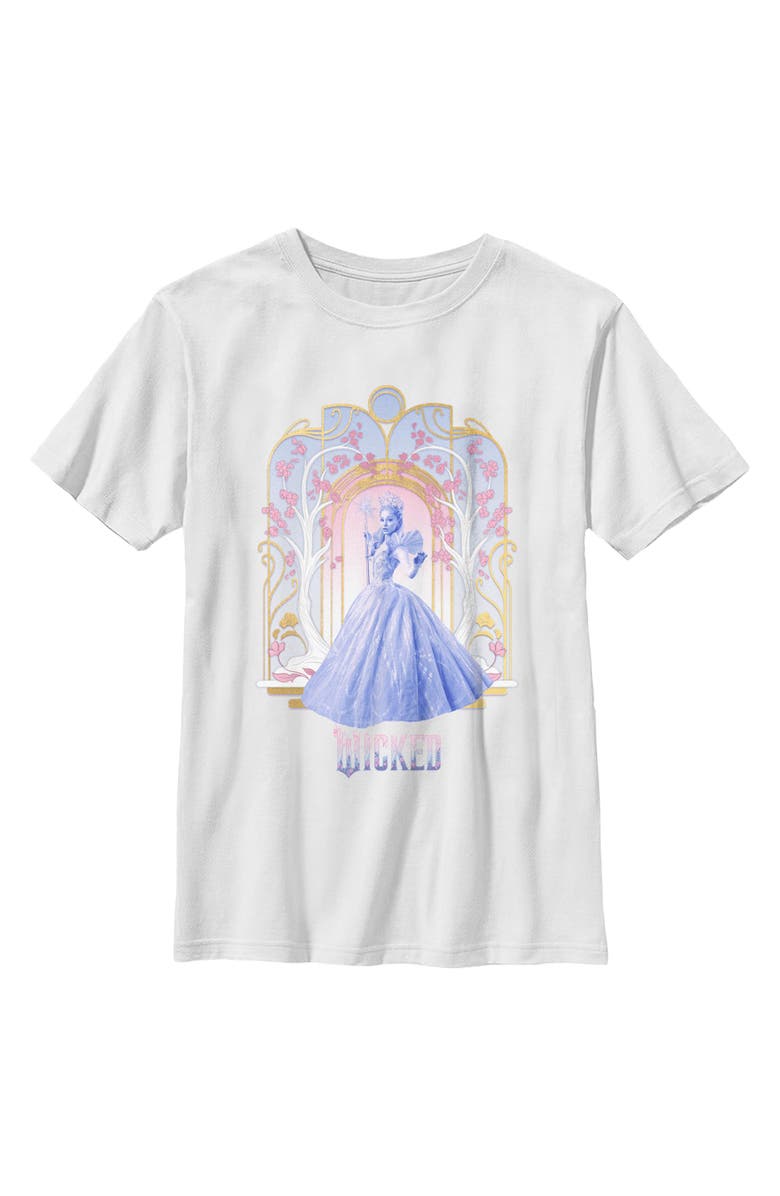 Wicked: For Good Boy's Wicked For Good Glinda Flowers and Trees Graphic T-Shirt, Main, color, White