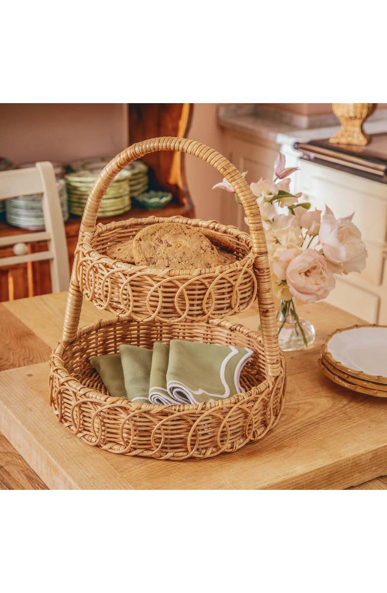 Mrs. Alice Small Rattan Two-Tiered Stand, Alternate, color, Brown