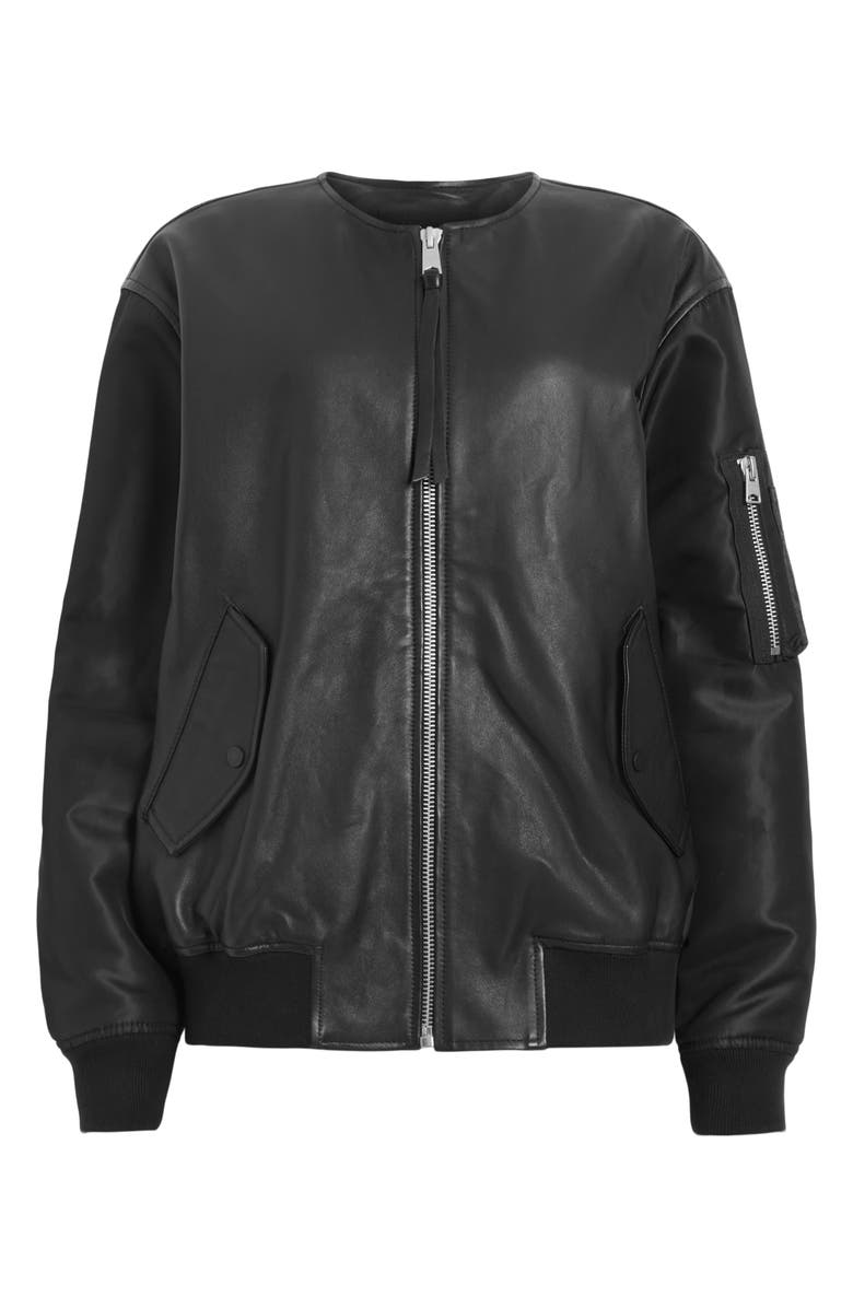 AllSaints Zene Leather & Nylon Bomber Jacket, Alternate, color, Black