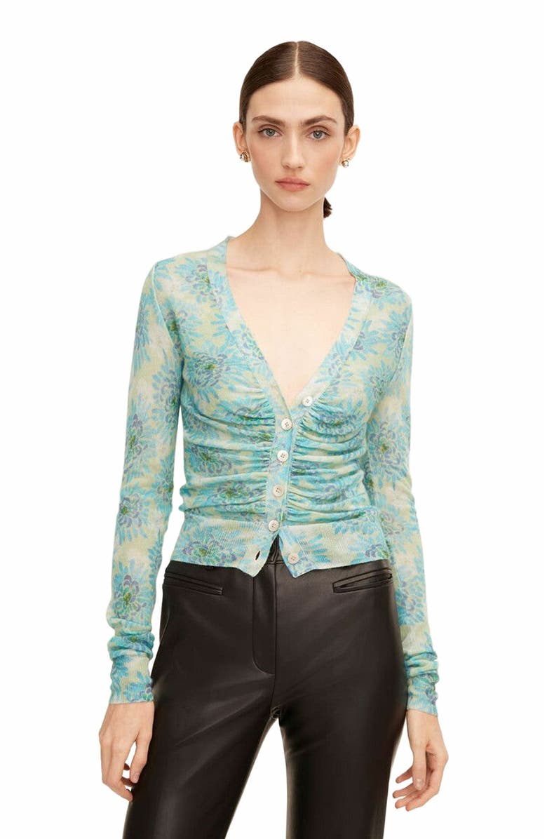 Rebecca Taylor Astera Fleur Ruched Cardigan, Alternate, color,