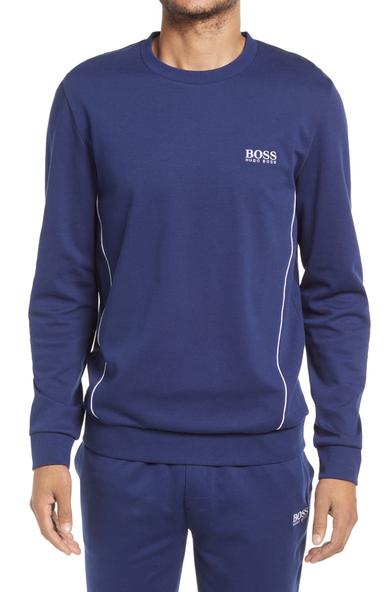 BOSS HUGO BOSS Tracksuit Piqué Crewneck Lounge Sweatshirt, Main, color, Medium Blue