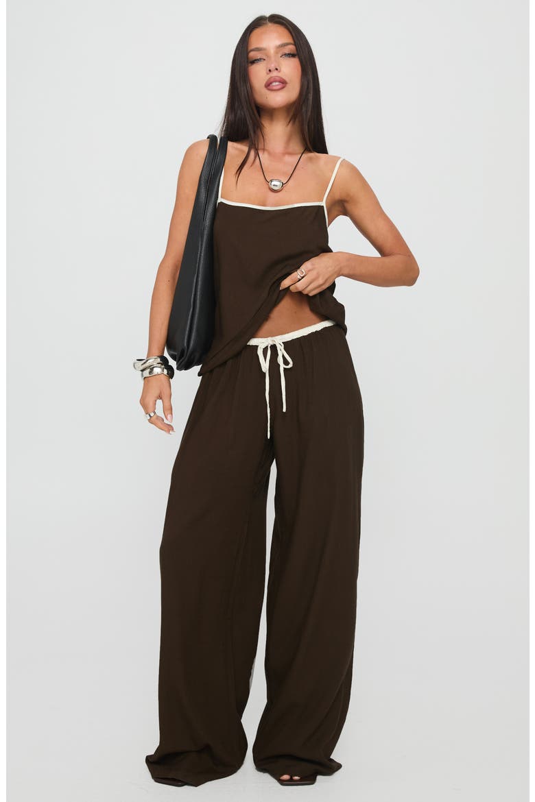 Nolei Contrast Detail Camisole & Drawstring Pants Set, Alternate, color, CHOCOLATE / WHITE