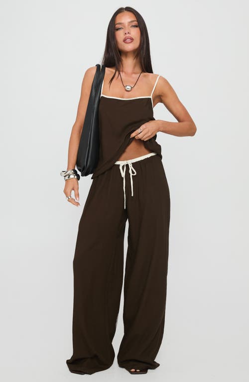 Princess Polly Nolei Contrast Detail Camisole & Drawstring Pants Set In Brown