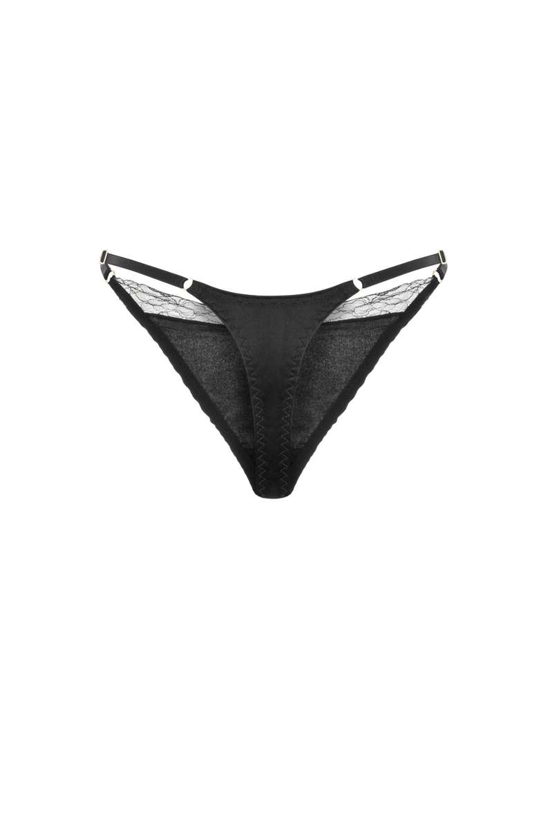 Mers Silk Clara Thong - Silk & Lace G-String, Alternate, color, Black