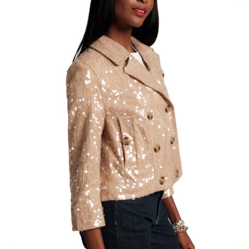 Frances Valentine Sequin Moto Jacket Sequin Cotton Twill In Gold