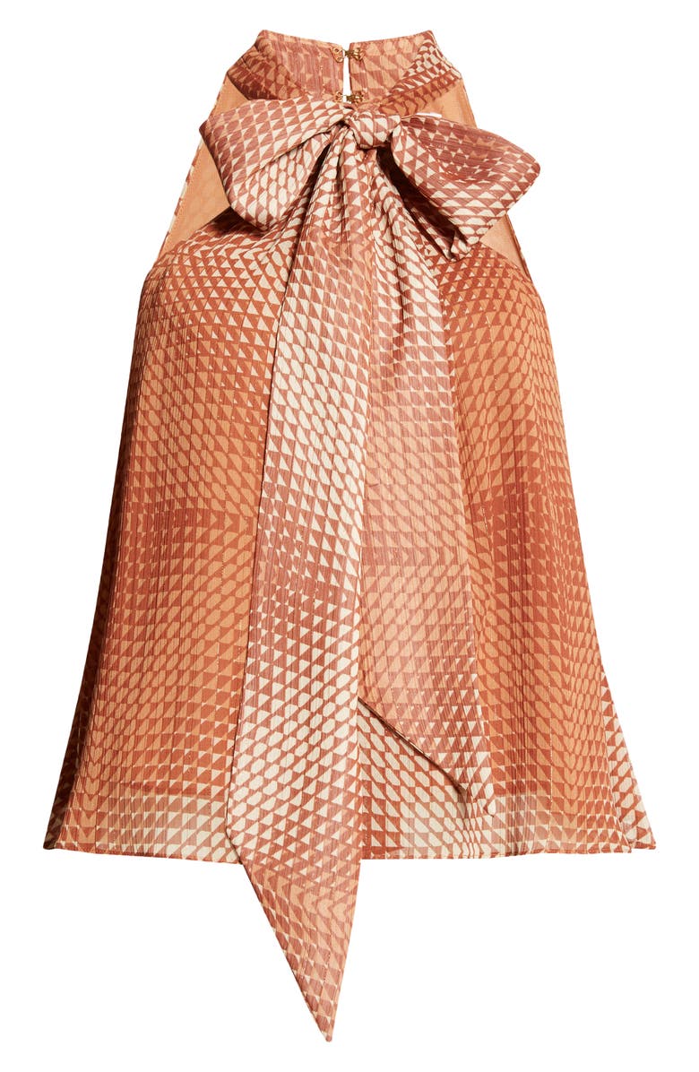 Ramy Brook Boone Tie Neck Sleeveless Top, Alternate, color, Saddle Geo