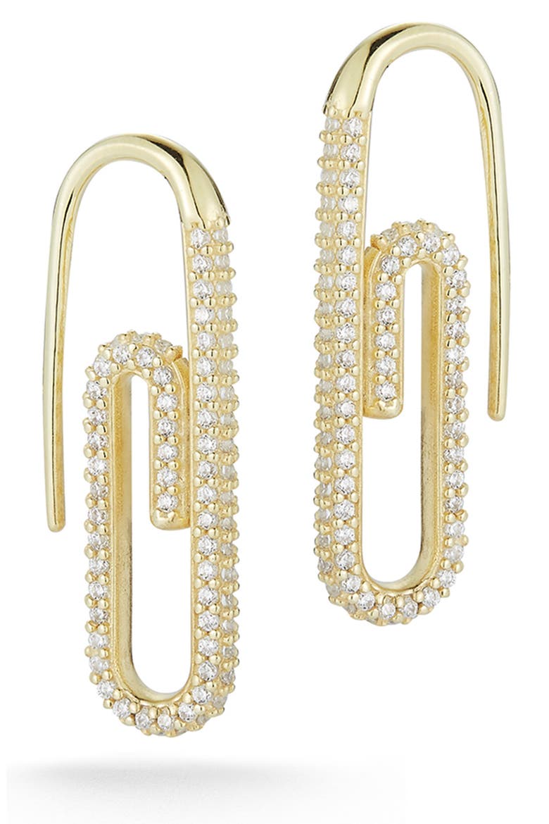 CZ Paper Clip Earrings, Main, color, YELLOW GOLD