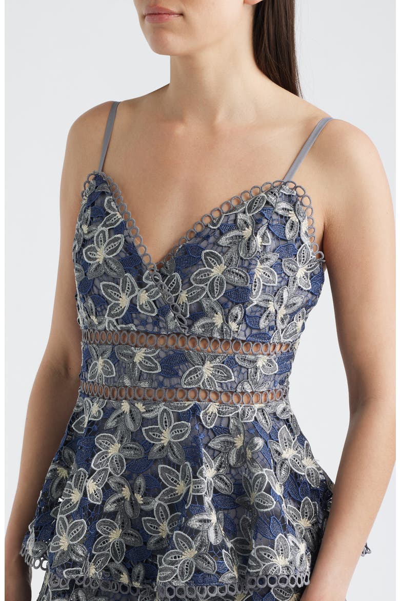 Marcela Floral Embroidered Tiered Midi Dress, Alternate, color, NAVY