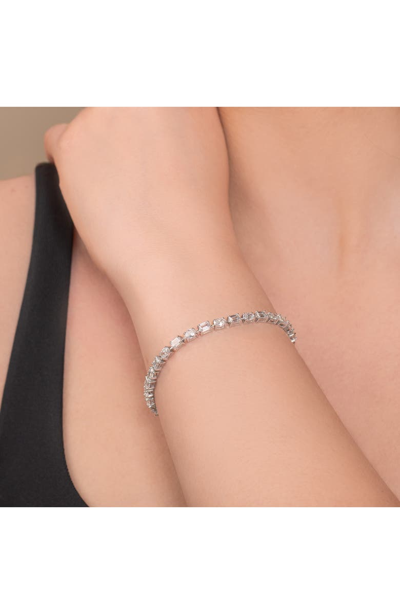 HauteCarat Oval & Emerald Cut Lab Created Diamond Tennis Bracelet, Alternate, color, 5.80 Ctw White Gold