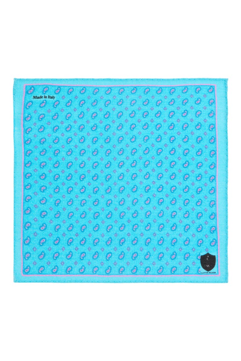Paisley Wool Pocket Square, Alternate, color, TEAL