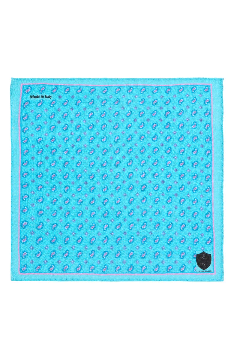 CLIFTON WILSON Paisley Wool Pocket Square, Alternate, color, Teal