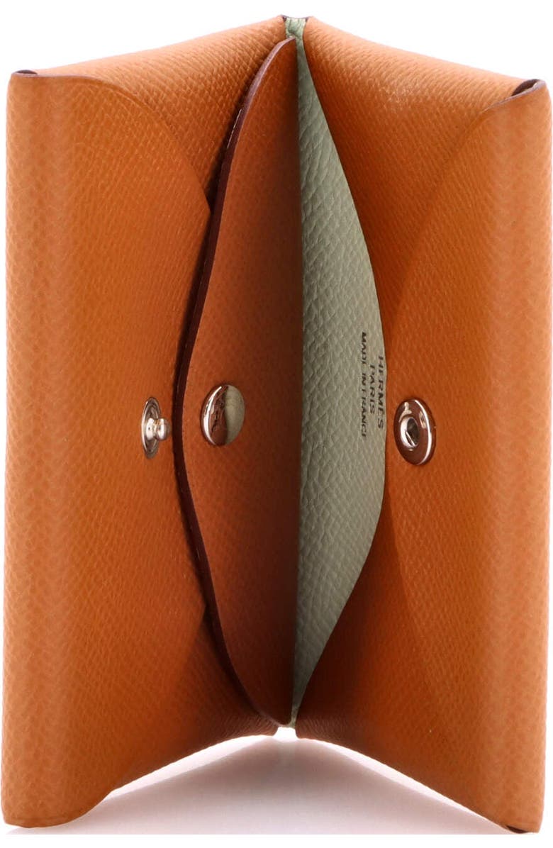 Pre-Owned Hermes Calvi Duo Card Holder Verso Epsom, Alternate, color, Verso - Gold/Vert Fizz