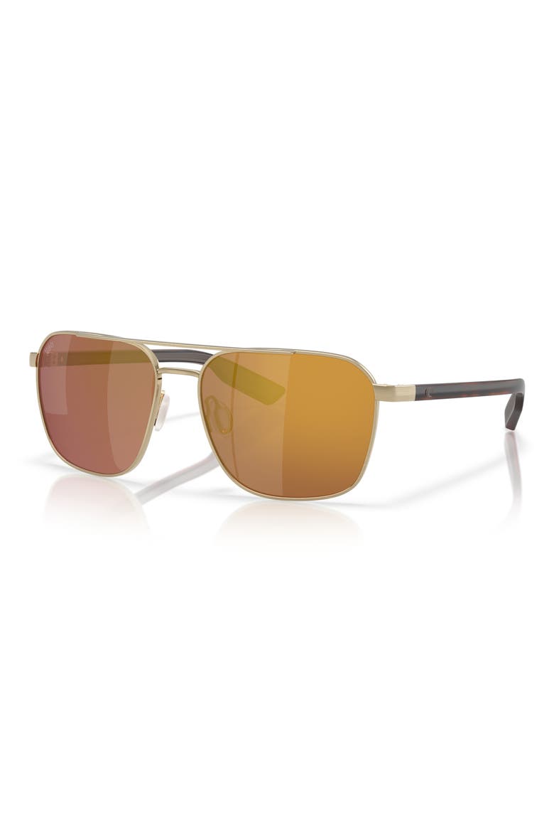 58mm Polarized Mirrored Rectangular Sunglasses, Alternate, color, GOLD/ GOLD MIRROR 580G