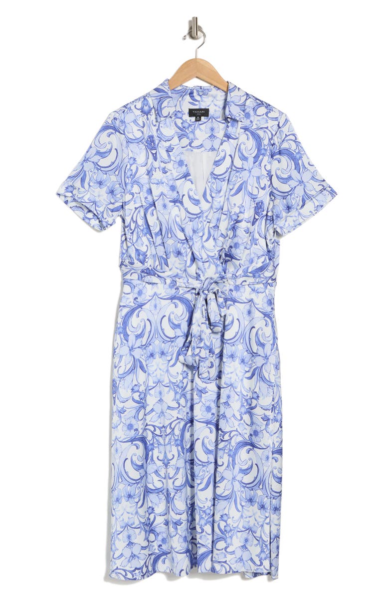 Tahari ASL Floral Print Wrap Dress, Main, color, 