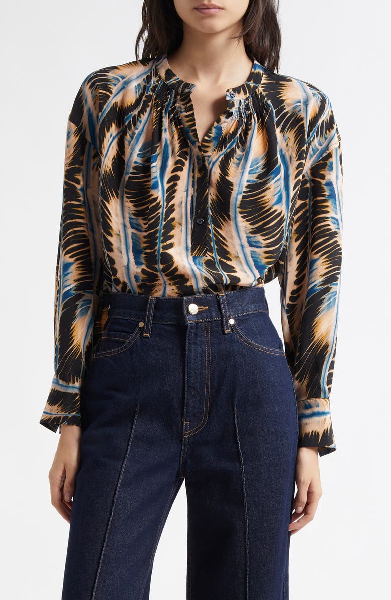 Ulla Johnson Nehir Abstract Leaf Print Silk Button-Up Shirt, Main, color, River